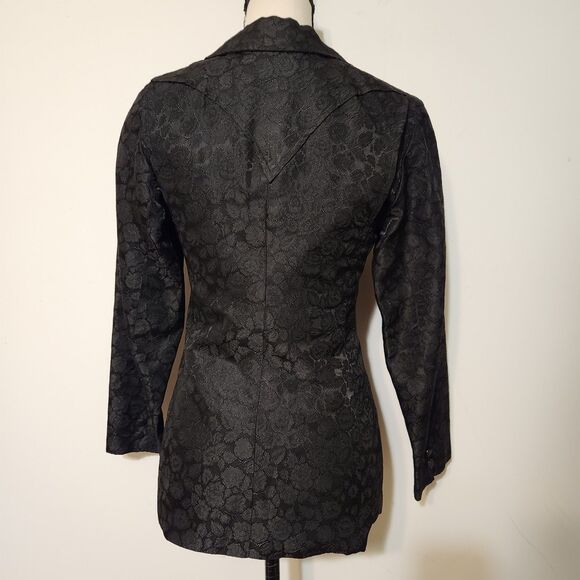 Rare Vintage 60s Panhandle slim Western Goth Punk Black Floral Brocade Blazer - Picture 6 of 15